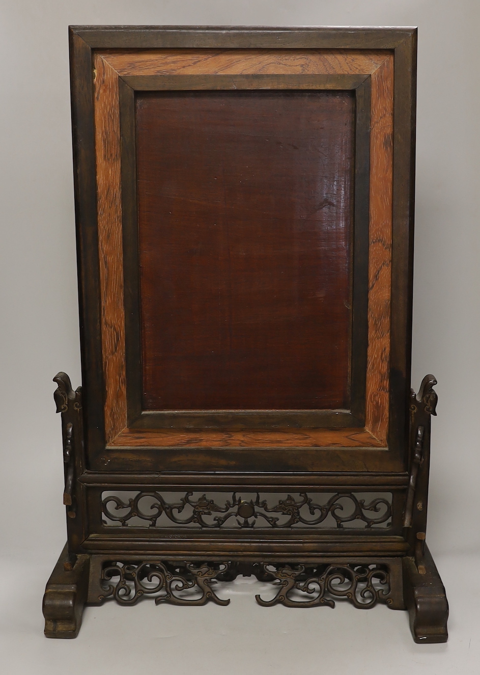 A Chinese bone inlaid hardwood table screen, 60.5cm high